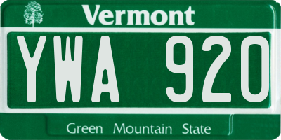 VT license plate YWA920