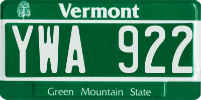VT license plate YWA922