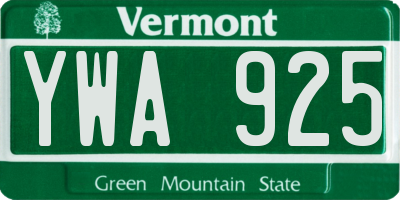 VT license plate YWA925