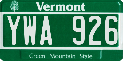 VT license plate YWA926