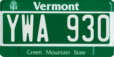 VT license plate YWA930