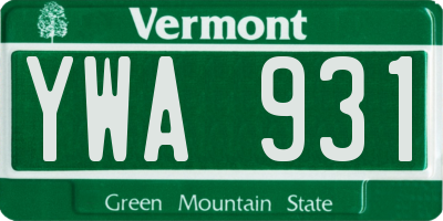 VT license plate YWA931
