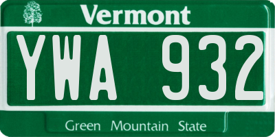 VT license plate YWA932