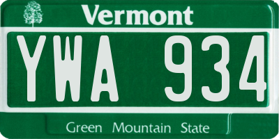 VT license plate YWA934