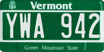 VT license plate YWA942