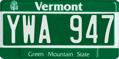 VT license plate YWA947