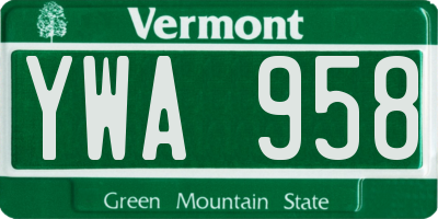 VT license plate YWA958
