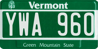 VT license plate YWA960