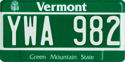 VT license plate YWA982