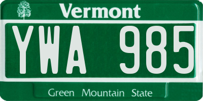 VT license plate YWA985
