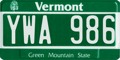 VT license plate YWA986