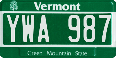 VT license plate YWA987