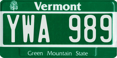 VT license plate YWA989