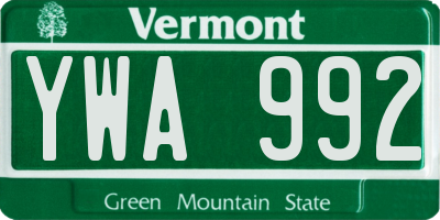 VT license plate YWA992
