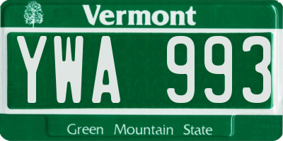 VT license plate YWA993