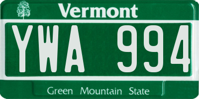 VT license plate YWA994