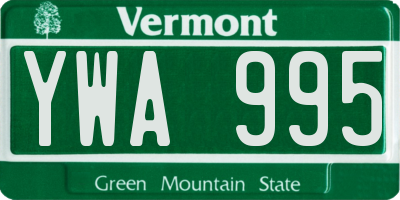 VT license plate YWA995