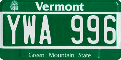 VT license plate YWA996