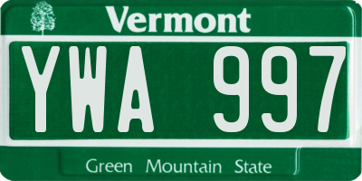 VT license plate YWA997