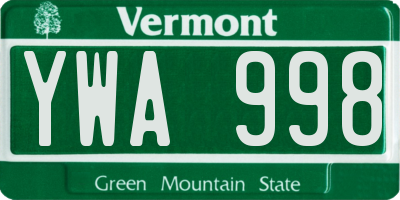 VT license plate YWA998
