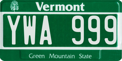 VT license plate YWA999