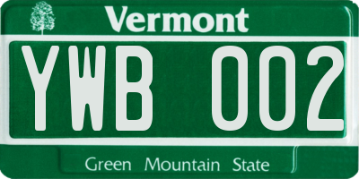 VT license plate YWB002