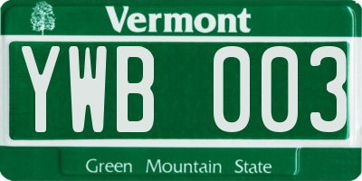 VT license plate YWB003