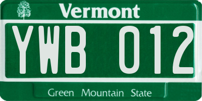 VT license plate YWB012