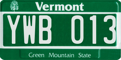 VT license plate YWB013