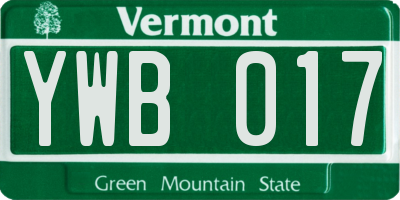 VT license plate YWB017