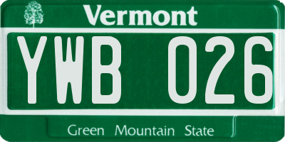 VT license plate YWB026
