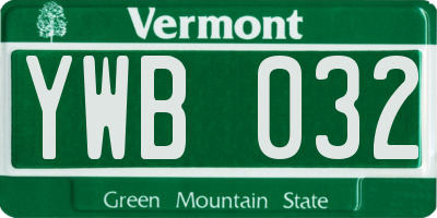 VT license plate YWB032