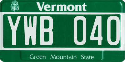 VT license plate YWB040
