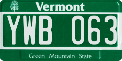 VT license plate YWB063