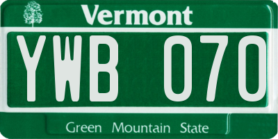 VT license plate YWB070