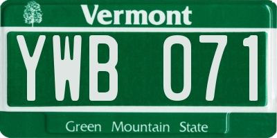 VT license plate YWB071