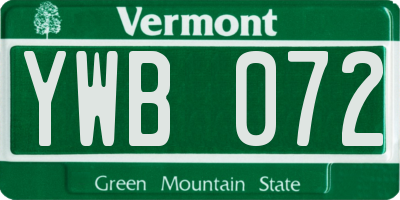 VT license plate YWB072