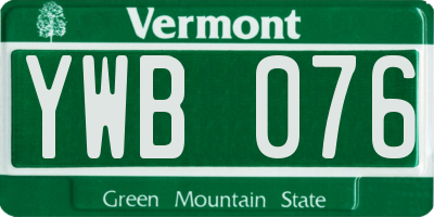 VT license plate YWB076