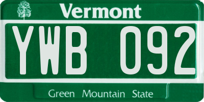 VT license plate YWB092
