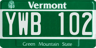 VT license plate YWB102
