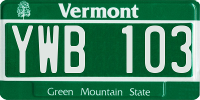 VT license plate YWB103