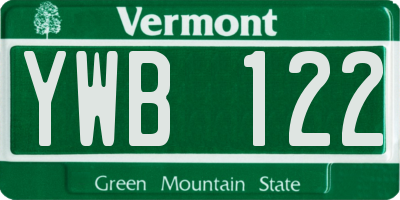 VT license plate YWB122