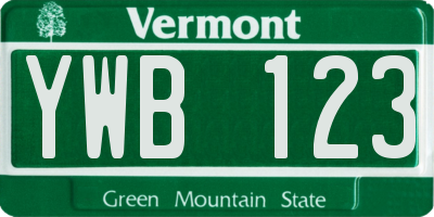 VT license plate YWB123