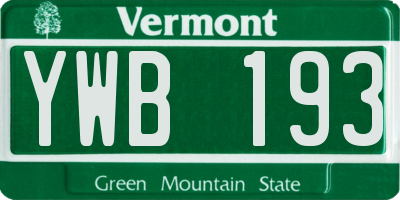 VT license plate YWB193