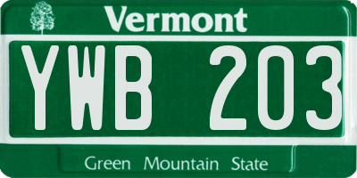 VT license plate YWB203