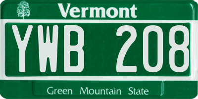 VT license plate YWB208