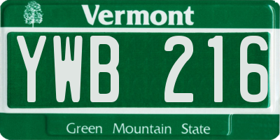 VT license plate YWB216