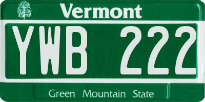 VT license plate YWB222