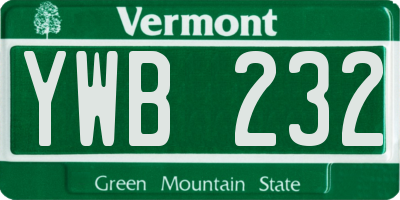 VT license plate YWB232
