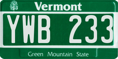 VT license plate YWB233